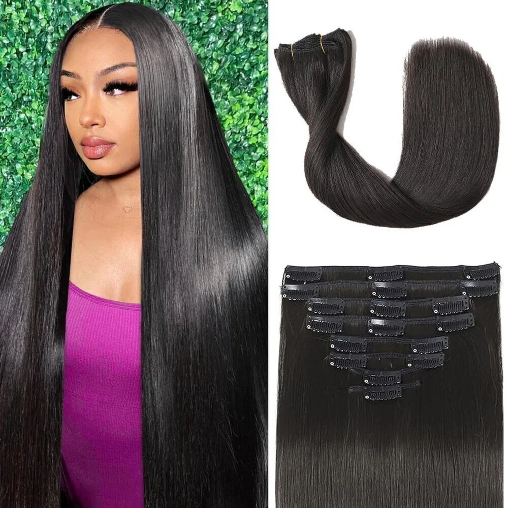 Clip in Hair Extensions Real Human Hair, 100g/3.6oz, Clip in 100% Brazilian Remy